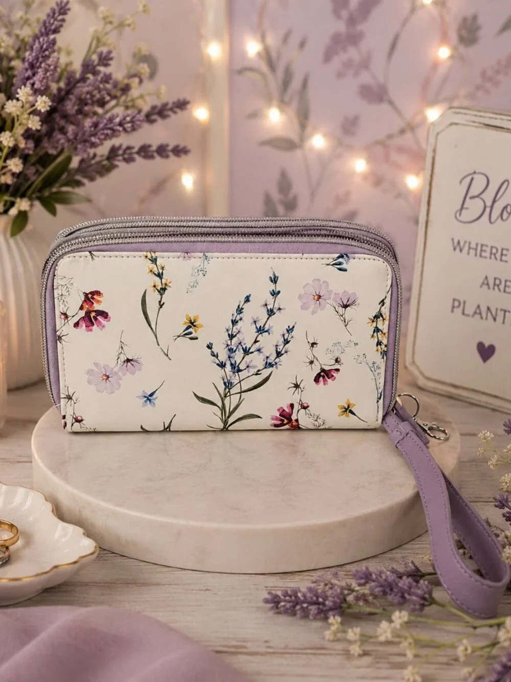 Beautiful Unbranded Floral Double-Zip Around Wristlet Wallet - Clean & Sturdy!